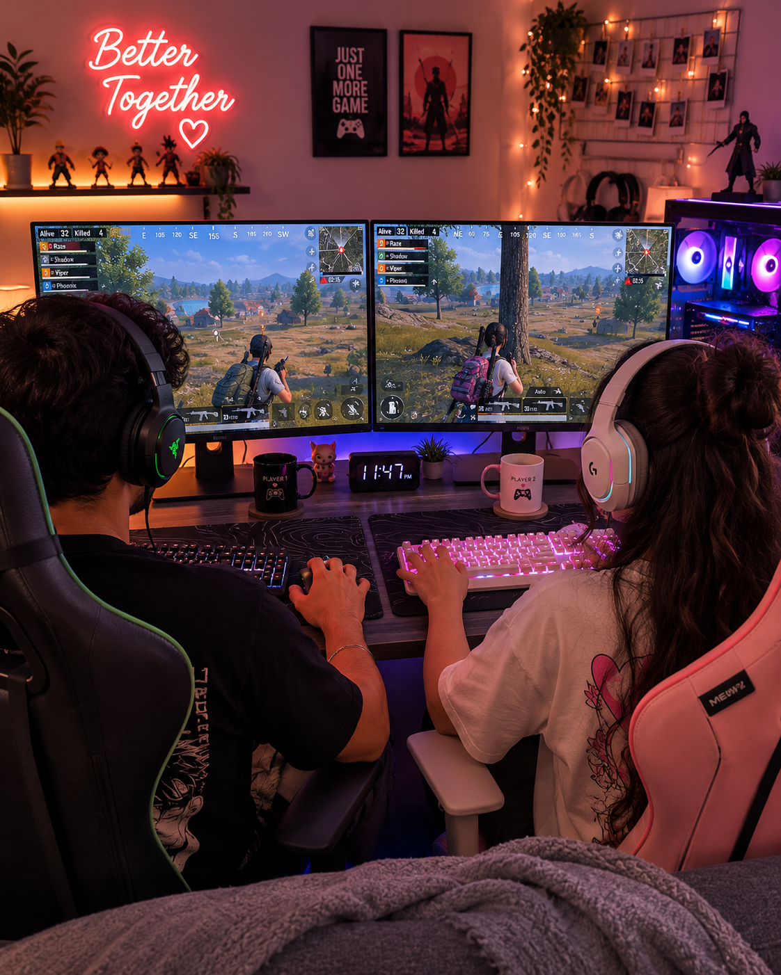 Multiplayer game development — dual gaming setup for online play